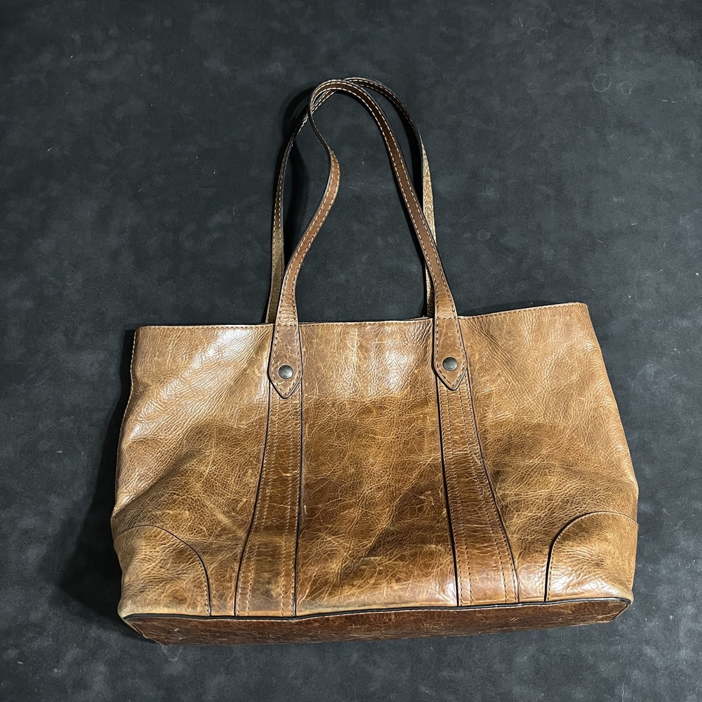 Frye Leather Tote Bag Women Large Brown Shoulder Shopper Purse Handbag Champagne